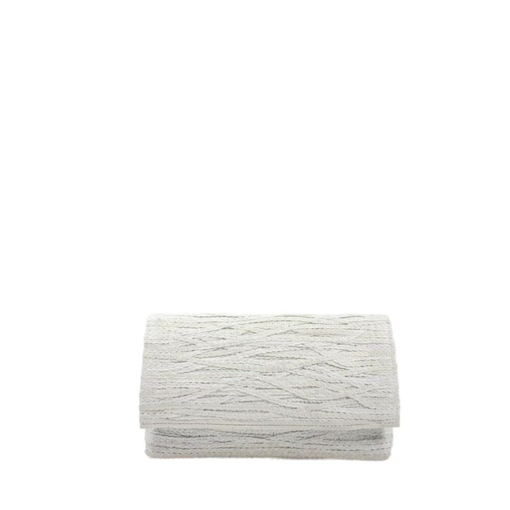 Jay Ahr Womens Leather Large Braided Fold-Over Magnetic Clutch Handbag White